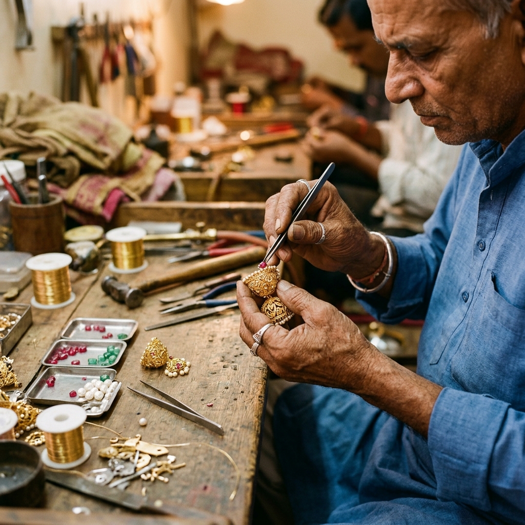 Kanjivaram artisan crafting jewelry